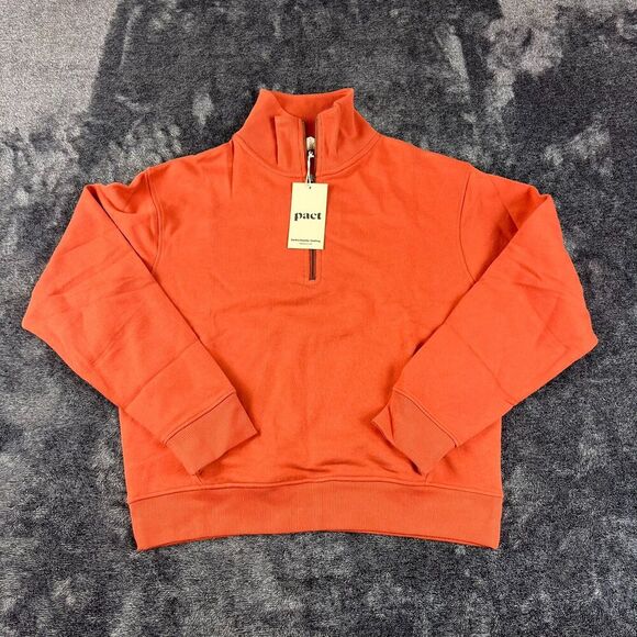 Pact Terry 1/4 Zip Sweatshirt Apricot Brandy Mock Neck Women's S Pullover NWT - Picture 1 of 11